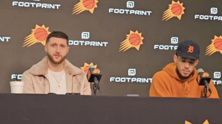 Phoenix Suns center Jusuf Nurkic reacts to Draymond Green slapping him